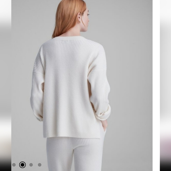 Club Monaco Wool & Cashmere Blend Ribbed Knit Oversized Henley Sweater - Picture 14 of 15